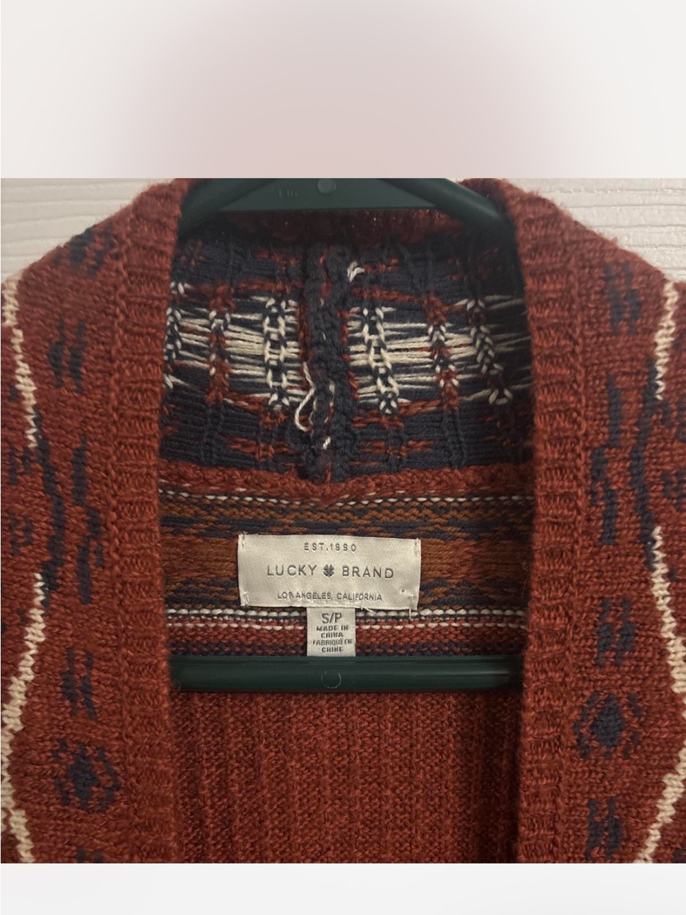 Lucky Brand Rust Brown Open Aztec-Trim Cardigan - Picture 2 of 5
